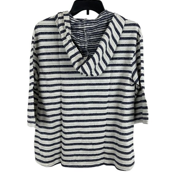 LA made Women 3/4 Sleeve Striped Pullover Sweatshirt Hooded Size M - Picture 2 of 6